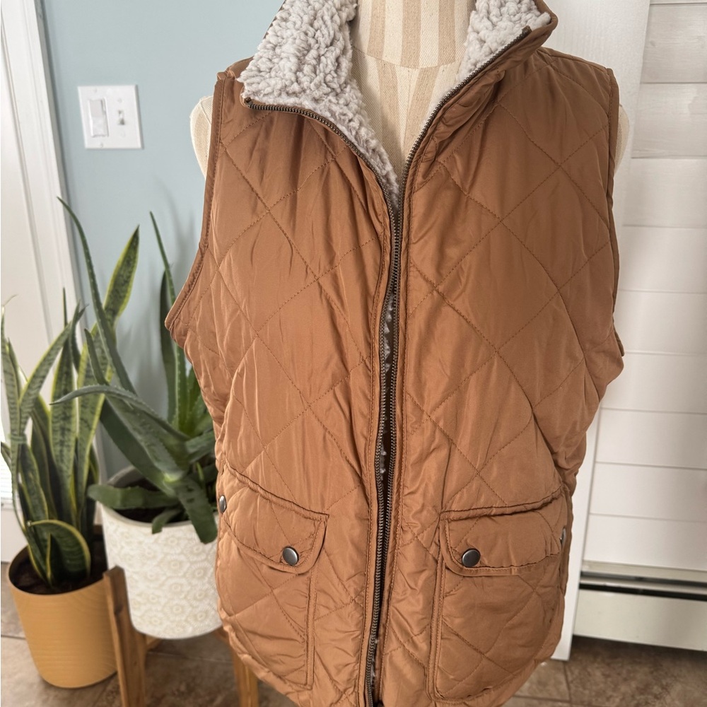 Brown Quilted Vest with Sherpa Lining